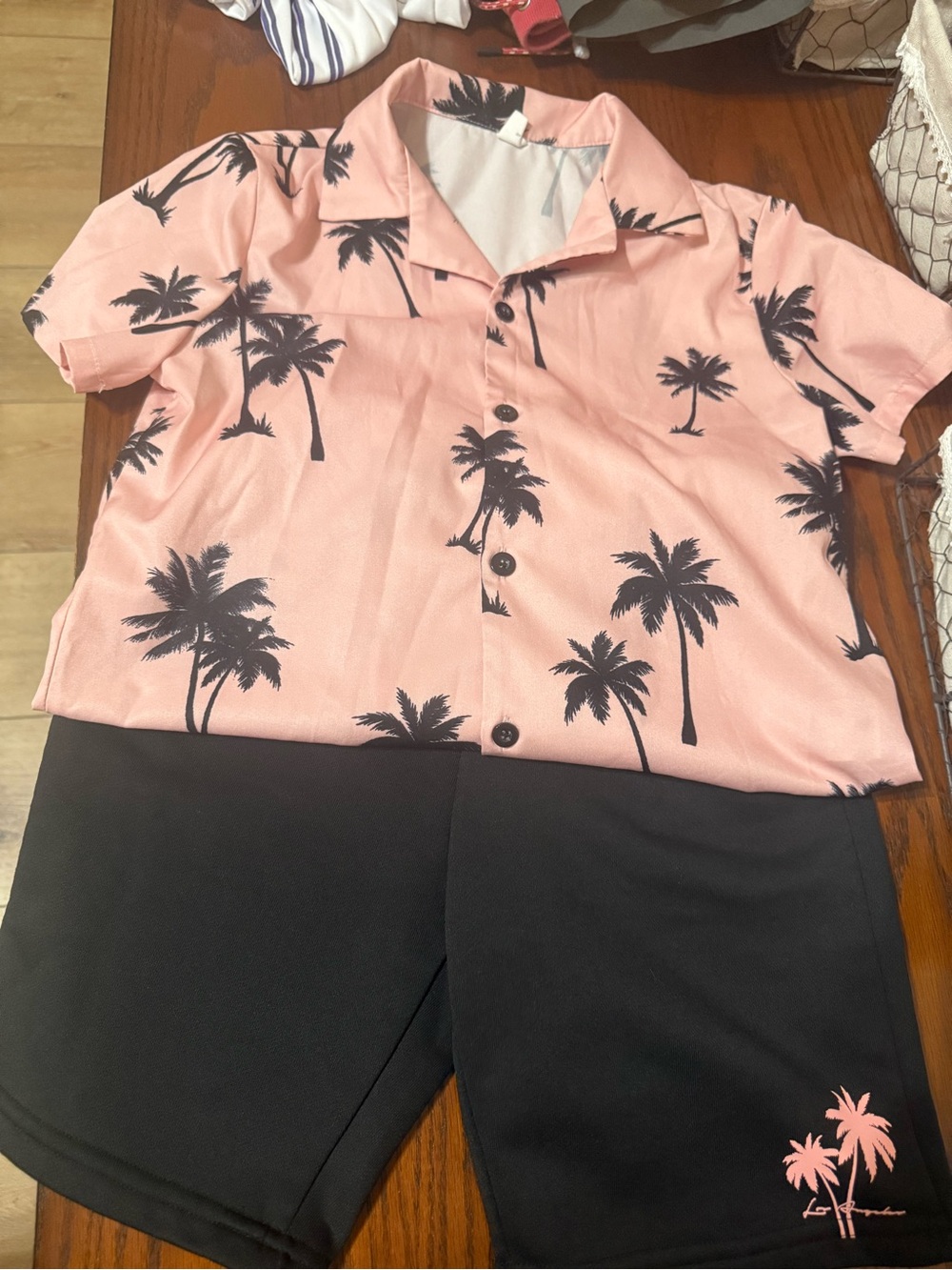 SHEIN Pink Palm Print Button-Up Shirt
